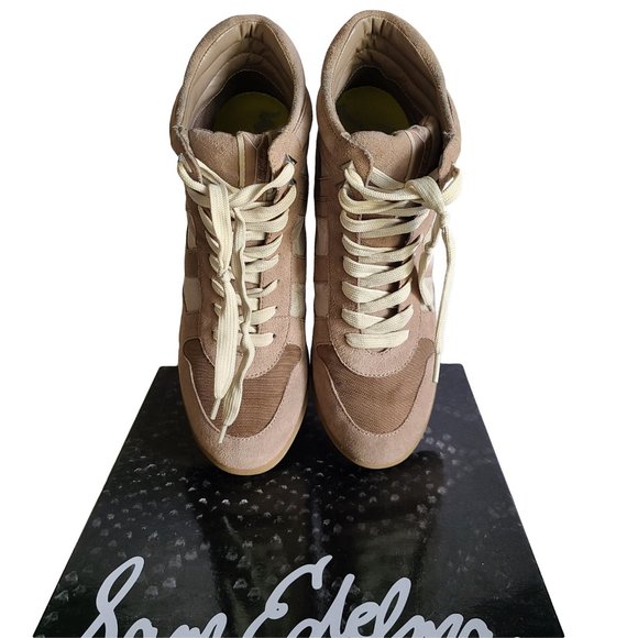 SAM EDELMAN Chateau Grey Suede Wedge Fashion Sneaker 8.5M - Picture 3 of 7